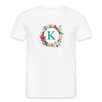 K Monogram, Flower Wreath, Personalizable - Men's T-Shirt - white - Front - AI Model Male 178 dark (178cm)