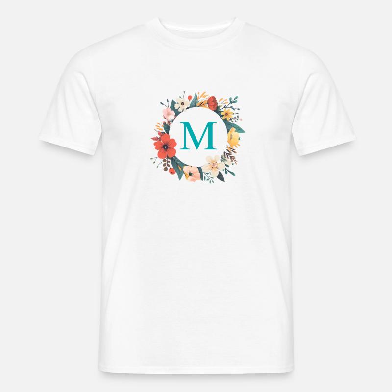 M Monogramm, Blumen-Kranz, personalisierbar - Männer T-Shirt - Weiß