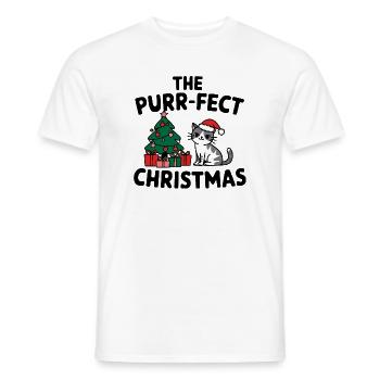 Festive Cat with Christmas Tree - Men's T-Shirt - white - Front - AI Model Male 178 dark (178cm)