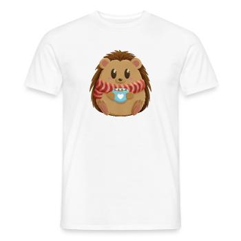 Cute hedgehog in winter outfit with cocoa - Men's T-Shirt - white - Front - AI Model Male 178 dark (178cm)