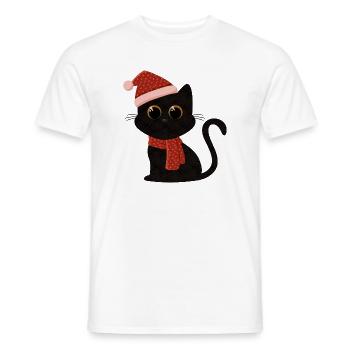 Chat Noël avec chapeau et écharpe - T-shirt homme - blanc - Devant - AI Model Male 178 dark (178cm)