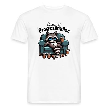 Queen of Procrastination – Raccoon on the Sofa - Men's T-Shirt - white - Front - AI Model Male 178 dark (178cm)