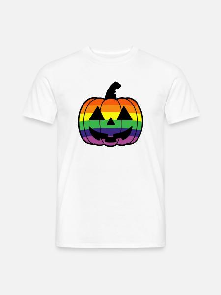 Kürbis Cartoon mit Regenbogen Pride Flagge Farben - Männer T-Shirt - Weiß