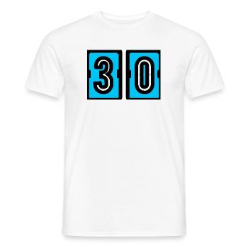 30. 30 YEARS. 30th ANNIVERSARY. 30 YEARS ANNIVERSARY. - Men's T-Shirt - white - Front - AI Model Male 178 dark (178cm)