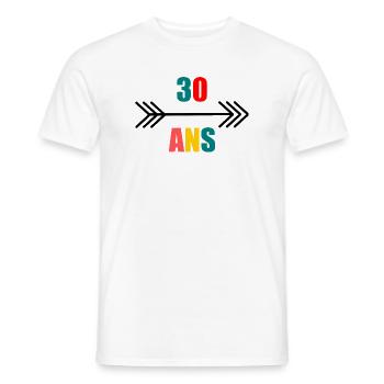 30. 30 YEARS. 30th ANNIVERSARY. 30 YEARS ANNIVERSARY. - Men's T-Shirt - white - Front - AI Model Male 178 dark (178cm)