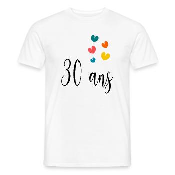 30. 30 YEARS. 30th ANNIVERSARY. 30 YEARS ANNIVERSARY. - Men's T-Shirt - white - Front - AI Model Male 178 dark (178cm)