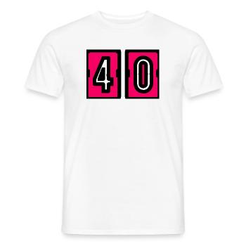 40. 40 YEARS. 40th ANNIVERSARY. 40 YEARS ANNIVERSARY. - Men's T-Shirt - white - Front - AI Model Male 178 dark (178cm)