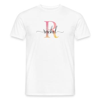R | Monogram | Name | Rachel |Watercolor - Men's T-Shirt - white - Front - AI Model Male 178 dark (178cm)