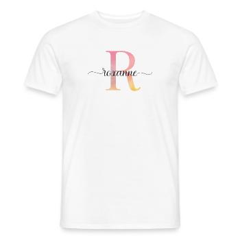 L | Monogramme | Nom | Roxanne |Aquarelle - T-shirt homme - blanc - Devant - AI Model Male 178 dark (178cm)