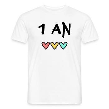 1. 1 year. 1st ANNIVERSARY. 1 YEAR ANNIVERSARY - Men's T-Shirt - white - Front - AI Model Male 178 dark (178cm)