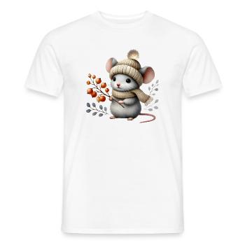 süße Maus mit einer Strickmütze,Schal und Beeren - Männer T-Shirt - Weiß - Vorne - AI Model Male 178 dark (178cm)