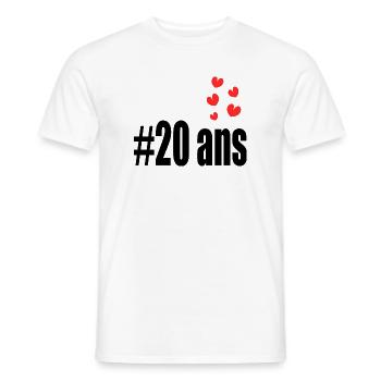 20. 20 ANS. 20e ANNIVERSAIRE. ANNIVERSAIRE 20 ANS. - T-shirt homme - blanc - Devant - AI Model Male 178 dark (178cm)