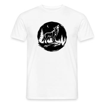 Black-and-White Stencil: Howling Wolf on a Rock - Men's T-Shirt - white - Front - AI Model Male 178 dark (178cm)