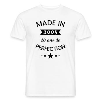 Born in 2005 humor anniversary 20 years - Men's T-Shirt - white - Front - AI Model Male 178 dark (178cm)