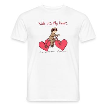 paresseux chevauchant un vélo en forme de coeur Saint-Valentin - T-shirt homme - blanc - Devant - AI Model Male 178 dark (178cm)