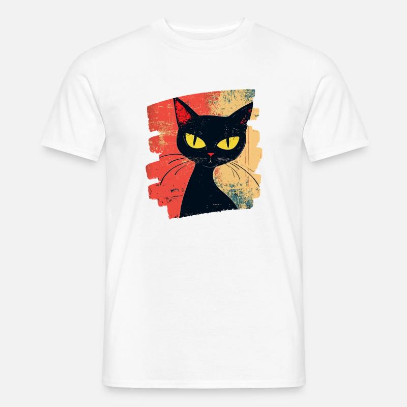 Schwarze Katze Retro - Männer T-Shirt - Weiß