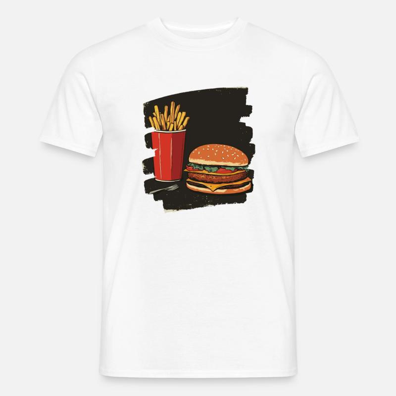 Burger und Fritten Retro - Männer T-Shirt - Weiß
