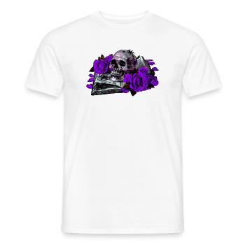 aufgeschlagenes Buch, Rosenblüten, Menschenschädel - Männer T-Shirt - Weiß - Vorne - AI Model Male 178 dark (178cm)