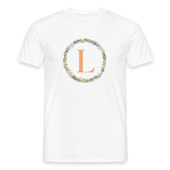 L Monogram, Flower Wreath, Personalizable - Men's T-Shirt - white - Front - AI Model Male 178 dark (178cm)