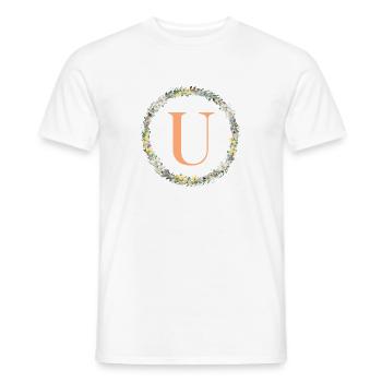 U Monogram, Couronne de fleurs, Personnalisable - T-shirt homme - blanc - Devant - AI Model Male 178 dark (178cm)
