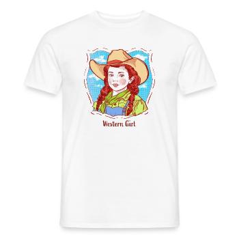 Western Girl Portrait in Pop Comic - Men's T-Shirt - white - Front - AI Model Male 178 dark (178cm)