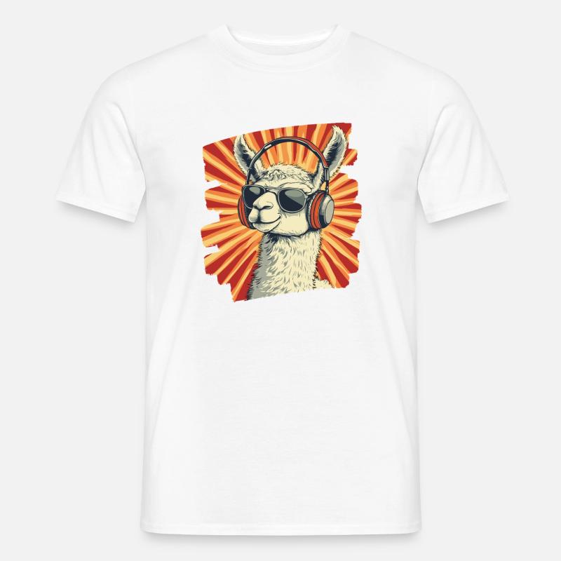 Lama Kopfhörer - Männer T-Shirt - Weiß