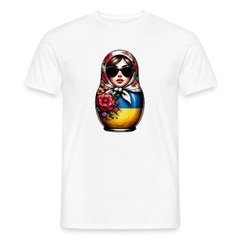 Ukraine Matryoshka with sunglasses for Ukrainians - Men's T-Shirt - white - Front - AI Model Male 178 dark (178cm)