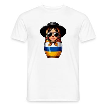 Ukraine Matryoshka with sunglasses for Ukrainians - Men's T-Shirt - white - Front - AI Model Male 178 dark (178cm)