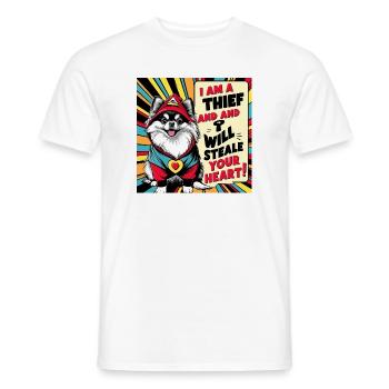 Pomeranian Dog "I am a thief" - Men's T-Shirt - white - Front - AI Model Male 178 dark (178cm)