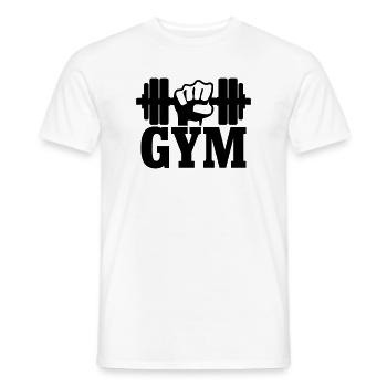 GYM Poing avec haltère - T-shirt homme - blanc - Devant - AI Model Male 178 dark (178cm)