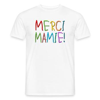 MERCI MAMAN ENFANTS MAMIE - T-shirt homme - blanc - Devant - AI Model Male 178 dark (178cm)