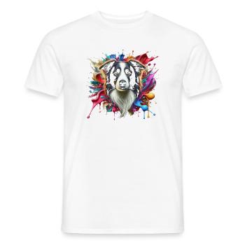 Border collie mignon avec des éclaboussures colorées de couleur - T-shirt homme - blanc - Devant - AI Model Male 178 dark (178cm)