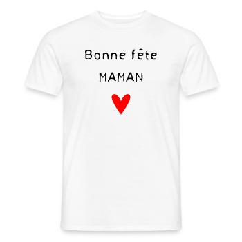 BONNE FÊTE. COEUR. BONNE FÊTE MAMAN. MAMAN - T-shirt homme - blanc - Devant - AI Model Male 178 dark (178cm)