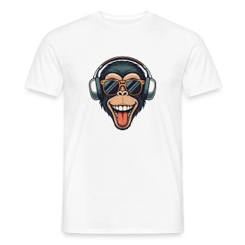 Drôle de singe avec des lunettes de soleil et des écouteurs - T-shirt homme - blanc - Devant - AI Model Male 178 dark (178cm)