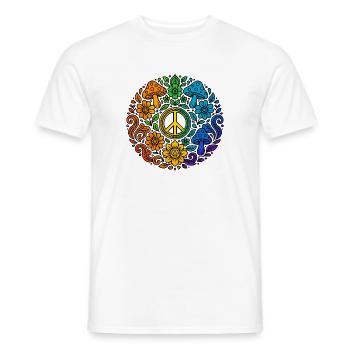 Rainbow style psychedelic peace sign - Men's T-Shirt - white - Front - AI Model Male 178 dark (178cm)