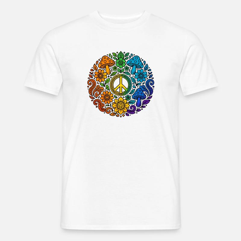 Psychedelisches Peace-Zeichen im Regenbogenstil - Männer T-Shirt - Weiß