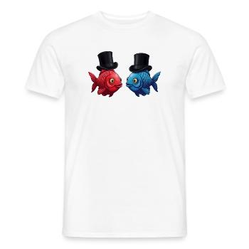 Élégantes paires de poissons avec des chapeaux haut de forme - T-shirt homme - blanc - Devant - AI Model Male 178 dark (178cm)