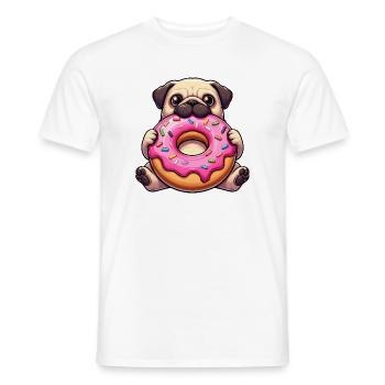 Cute Pug with Donut Funny Cartoon Dogs - Men's T-Shirt - white - Front - AI Model Male 178 dark (178cm)