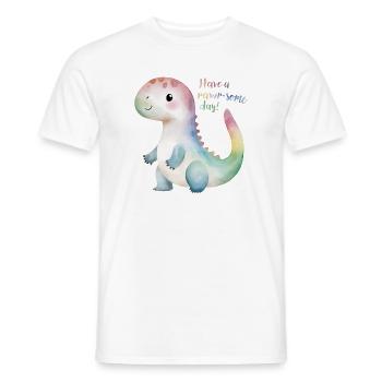 Niedlicher Regenbogen-Dino – Habt einen schönen Tag! - Männer T-Shirt - Weiß - Vorne - AI Model Male 178 dark (178cm)