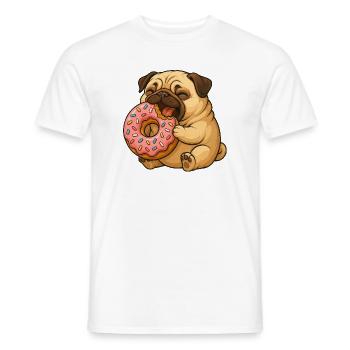 Carlin mignon avec beignet dessin animé drôle manger - T-shirt homme - blanc - Devant - AI Model Male 178 dark (178cm)