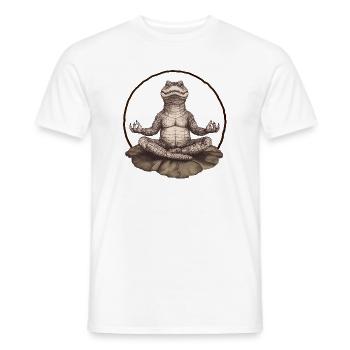 Meditating Crocodile – Zen on the Lotus Flower - Men's T-Shirt - white - Front - AI Model Male 178 dark (178cm)