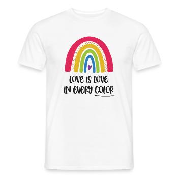 Mois de la fierté LGBTQ - L’amour, c’est l’amour dans toutes les couleurs - T-shirt homme - blanc - Devant - AI Model Male 178 dark (178cm)