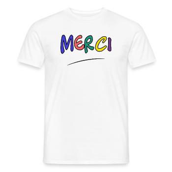 MERCI. MAÎTRESSE. MAÎTRE. MERCI MAÎTRESSE - T-shirt homme - blanc - Devant - AI Model Male 178 dark (178cm)