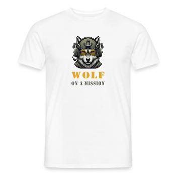 Wolf on a mission - Men's T-Shirt - white - Front - AI Model Male 178 dark (178cm)
