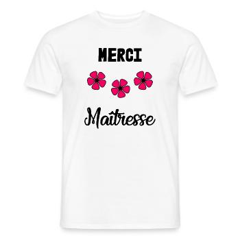 MISTRESS. MASTER. THANK YOU. THANK YOU MISTRESS. GIFT. - Men's T-Shirt - white - Front - AI Model Male 178 dark (178cm)