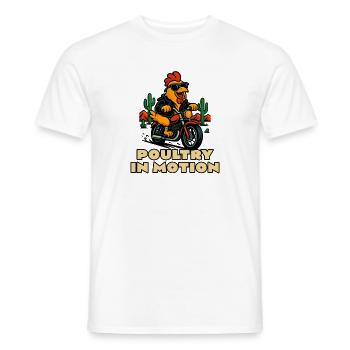 Poultry in Motion: Chicken biker - Men's T-Shirt - white - Front - AI Model Male 178 dark (178cm)