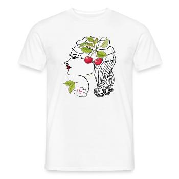 Woman's head with cherries - Men's T-Shirt - white - Front - AI Model Male 178 dark (178cm)