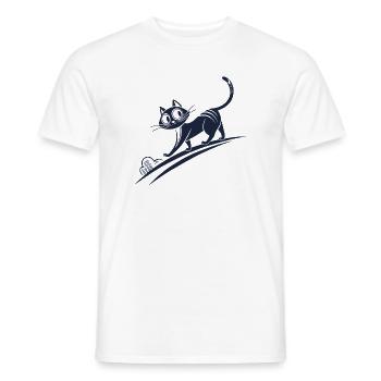 Neugierige Katze in geschwungener Linie - Männer T-Shirt - Weiß - Vorne - AI Model Male 178 dark (178cm)