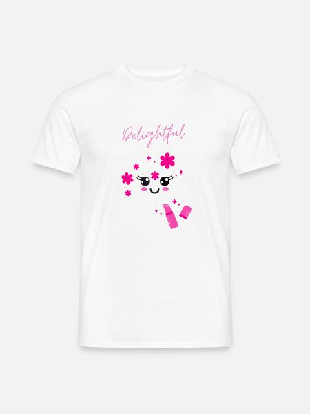 Delightful mit niedlichem Kawaii-Gesicht Lipstick - Männer T-Shirt - Weiß