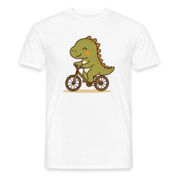 Dino Rides Bicycle – Cute Cartoon Motif - Men's T-Shirt - white - Front - AI Model Male 178 dark (178cm)